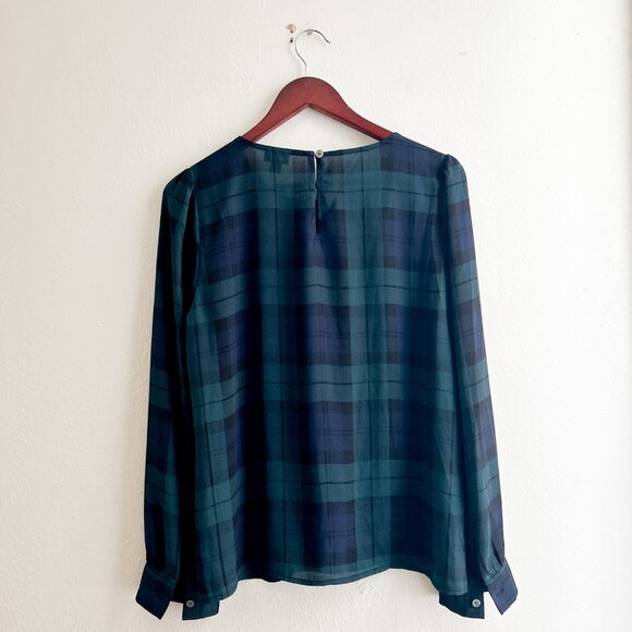 J. CREW Black Watch Plaid Top with Piping Tartan Blouse SZ M - Picture 3 of 5